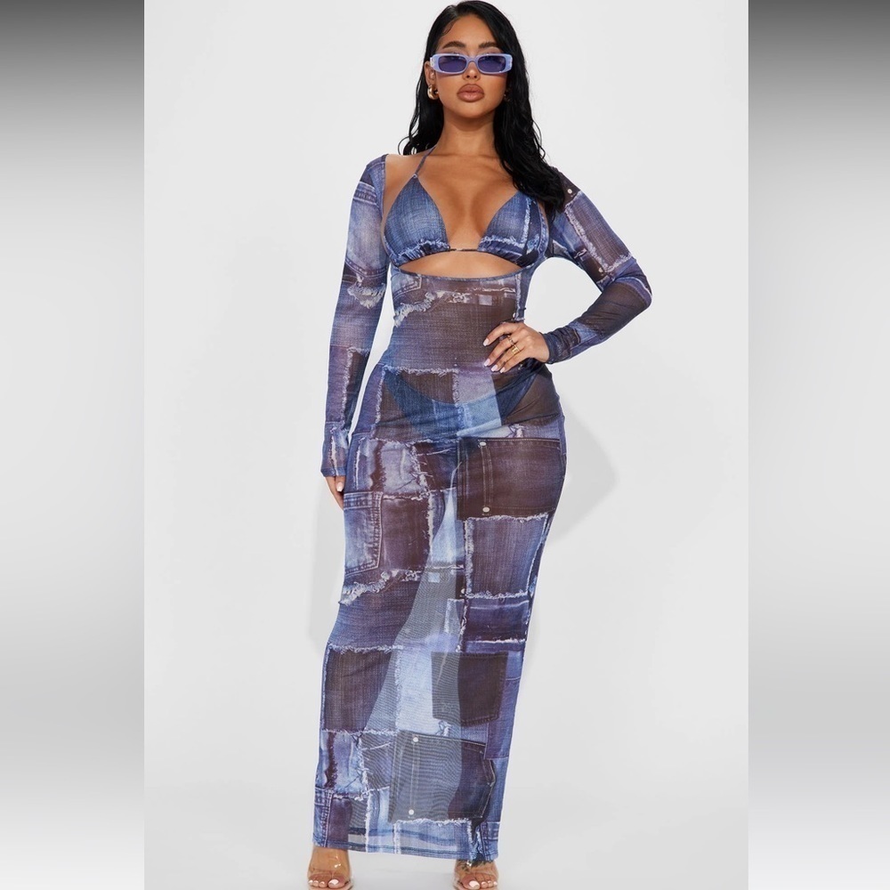 SUMMERS In Tulum Mesh 3 Piece Sunsuit Set - Denim